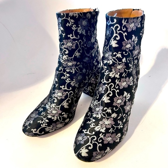 LEWIT 90s Y2K Lanzo Metallic Brocade Floral Ankle Boot Black Silver sz 8 Mobwife - Picture 3 of 14